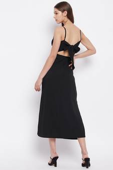 Black plain polyester maxi-dresses