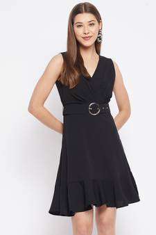 Black plain polyester short-dresses
