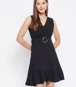 Black plain polyester short-dresses