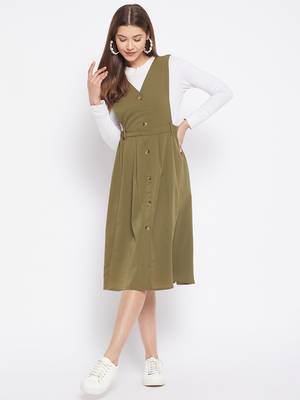 Green plain polyester long-dresses 1
