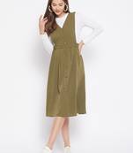 Green plain polyester long-dresses