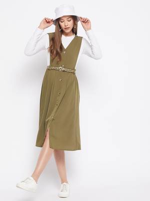 Green plain polyester long-dresses 2