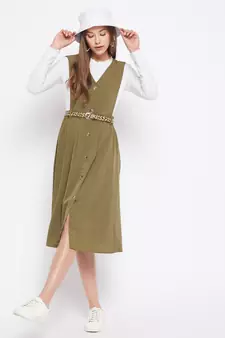 Green plain polyester long-dresses