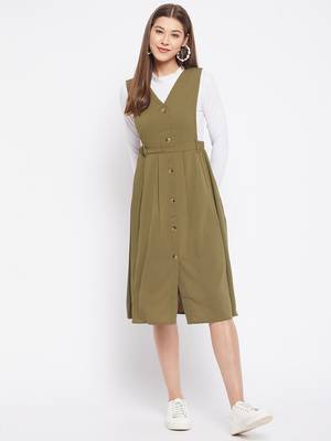 Green plain polyester long-dresses 3
