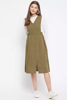 Green plain polyester long-dresses