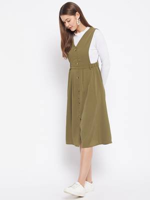 Green plain polyester long-dresses 4