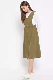 Green plain polyester long-dresses