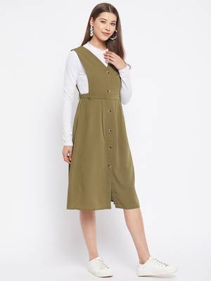 Green plain polyester long-dresses 5