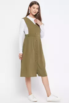 Green plain polyester long-dresses