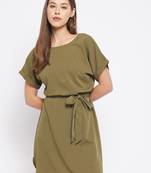 Green plain polyester short-dresses