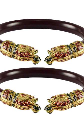 Maroon Color Acrylic And Brass Bangle