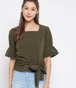 Green plain polyester party-tops