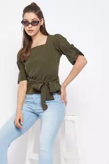 Green plain polyester party-tops