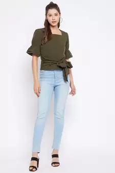 Green plain polyester party-tops