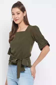Green plain polyester party-tops