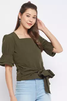 Green plain polyester party-tops