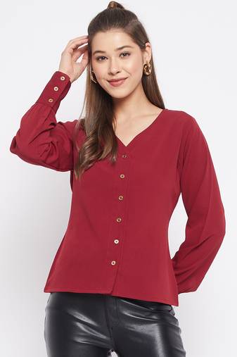 Maroon plain polyester party-tops