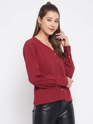 Maroon plain polyester party-tops 5