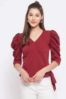 Maroon plain polyester party-tops