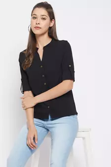 Black plain polyester party-tops