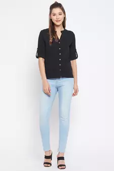 Black plain polyester party-tops