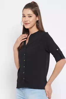 Black plain polyester party-tops