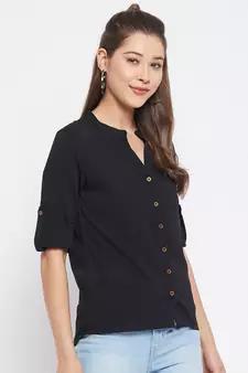 Black plain polyester party-tops