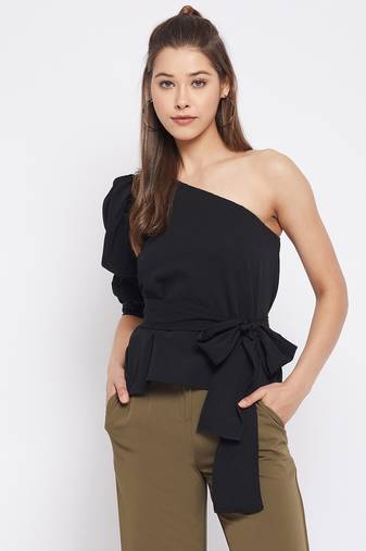 Black plain polyester party-tops