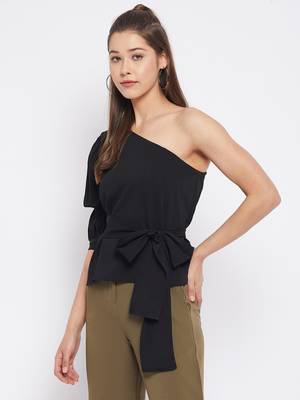 Black plain polyester party-tops 4