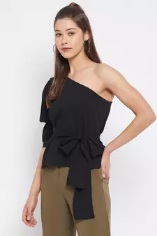Black plain polyester party-tops