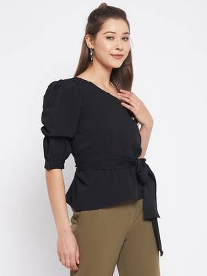 Black plain polyester party-tops 5