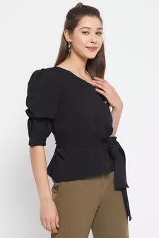 Black plain polyester party-tops