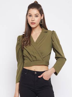 Green plain polyester crop-tops 1