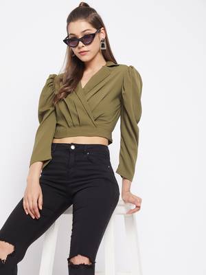 Green plain polyester crop-tops 2