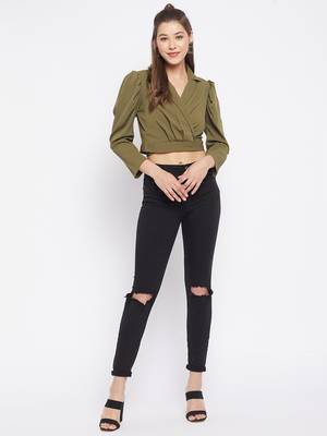 Green plain polyester crop-tops 3