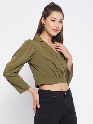 Green plain polyester crop-tops 5