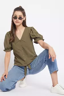 Green plain polyester party-tops