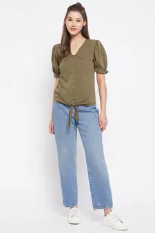 Green plain polyester party-tops
