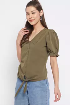 Green plain polyester party-tops