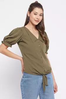 Green plain polyester party-tops