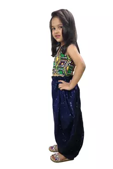blue cotton dhoti set with embroidered top design