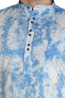 Blue tie dye embroidered viscose kurta-pajama
