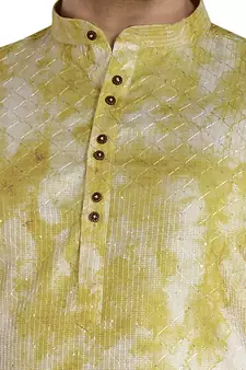 lime tie dye embroidered viscose kurta-pajama