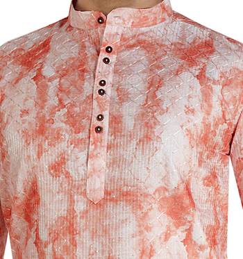 Orange tie dye embroidered viscose kurta-pajama 5
