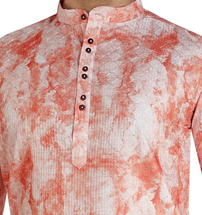 Orange tie dye embroidered viscose kurta-pajama