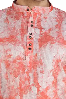 Red tie dye embroidered viscose kurta-pajama