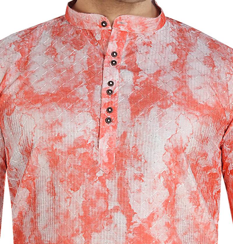 Red tie dye embroidered viscose kurta-pajama