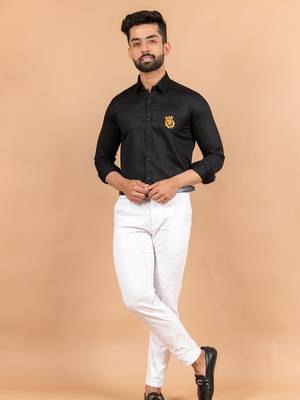 Black embroidered cotton mens-casual-shirts 1