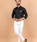 Black embroidered cotton mens-casual-shirts
