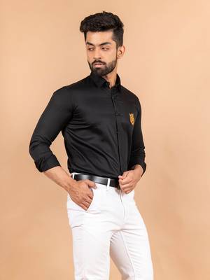 Black embroidered cotton mens-casual-shirts 2